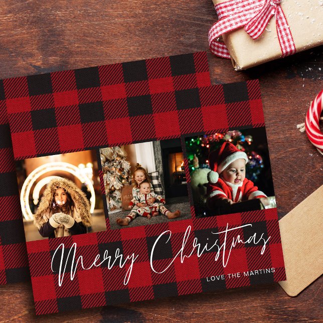 Budget Buffalo Check 3 Photo Merry Christmas (Creator Uploaded)