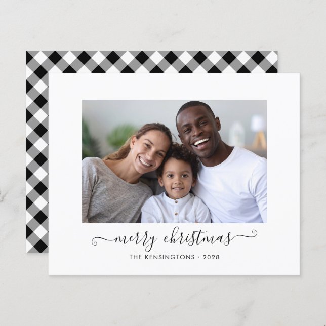 BUDGET Buffalo Plaid Script Merry Christmas Photo (Front/Back)