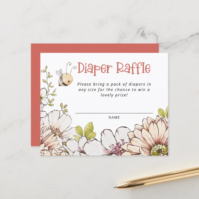 Budget Bumblebee Coral Baby Shower Diaper Raffle (Front/Back In Situ)