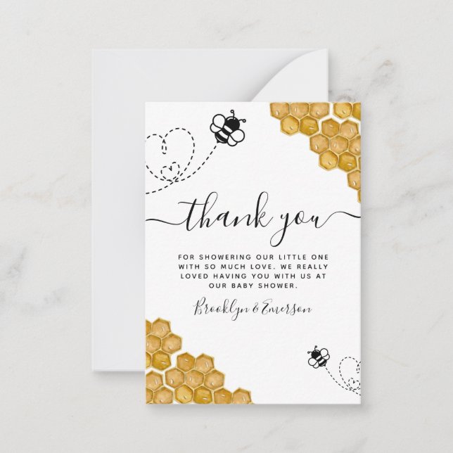BUDGET Bumblebee Honeycomb Baby Shower Thank You Note Card (Front)