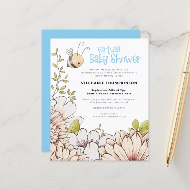Budget Bumblebee Virtual Baby Shower Invitation (Front/Back In Situ)