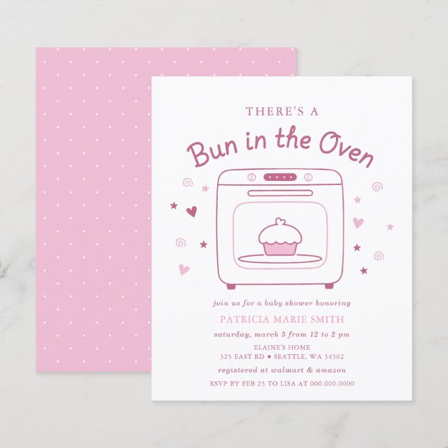 Budget Bun In The Oven Pink Baby Girl Baby Shower (Front/Back)