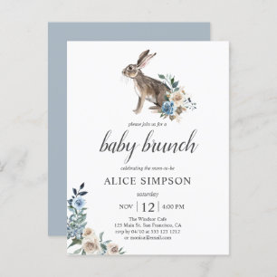 Budget Bunny Boho Dusty Blue Flower Baby Shower In Invitation Postcard