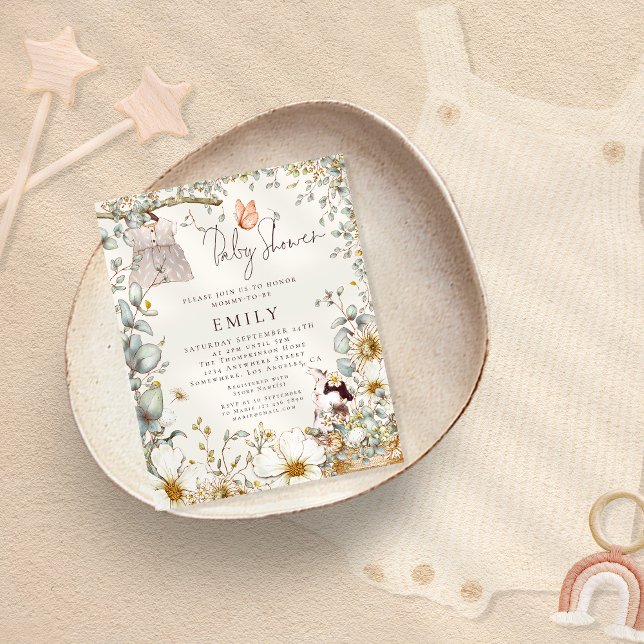 Budget Bunny Dress Baby Shower Cream Invite (Creator Uploaded)