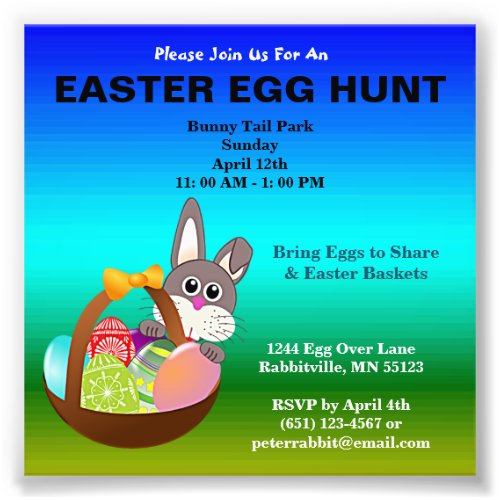 Budget Bunny Eggs Basket Easter Egg Hunt Invite Photo Print
