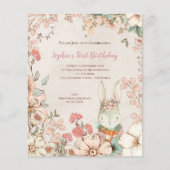 Budget Bunny Floral 1st Birthday Girl Invitation (Front)