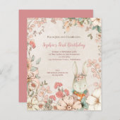 Budget Bunny Floral 1st Birthday Girl Invitation (Front/Back)