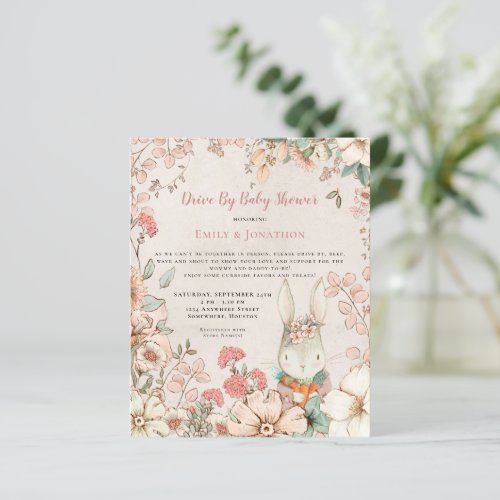 Budget Bunny Floral Drive By Baby Shower Invite