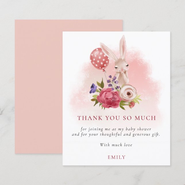 Budget Bunny Florals Pink Baby Shower Thank You (Front/Back)