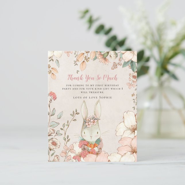 Budget Bunny Pink Girl First Birthday Thank You (Standing Front)
