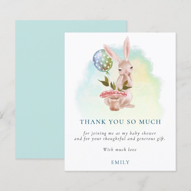 Budget Bunny Teal Baby Shower Thank You (Front/Back)