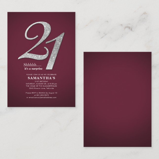 Budget Burgundy 21st Birthday Modern Glitter Note Card (Front/Back)