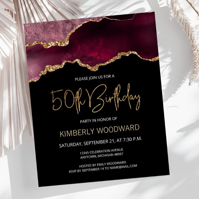 Budget Burgundy Agate 50th Birthday Invitation (Creator Uploaded)