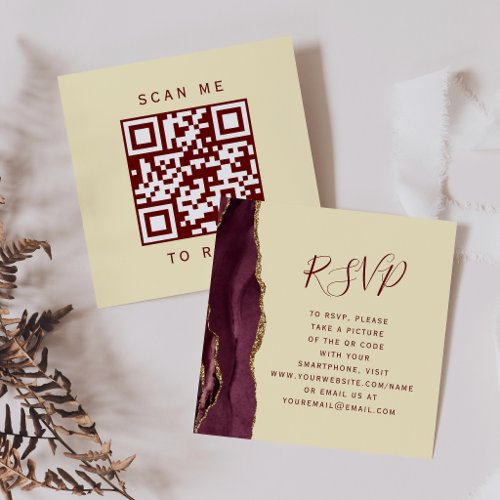 Budget Burgundy Agate Butter Yellow QR Code RSVP Enclosure Card