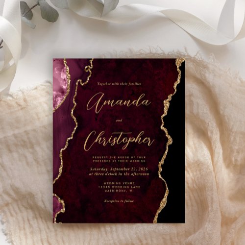 Budget Burgundy Agate Chic Script Wedding Invite