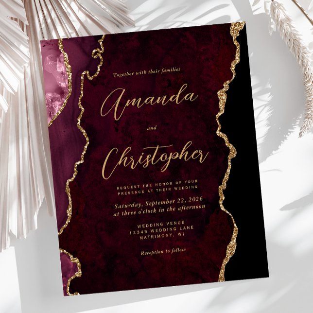 Budget Burgundy Agate Chic Script Wedding Invite (Creator Uploaded)
