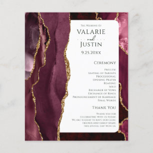 Budget Burgundy Agate Gold Glitter Wedding Program