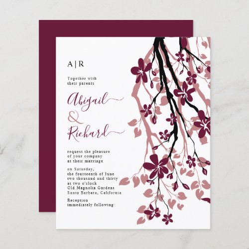 BUDGET Burgundy and dusty rose wedding invitation