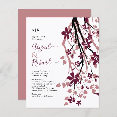 BUDGET Burgundy and dusty rose wedding invitation