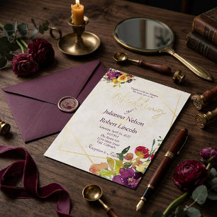 Budget Burgundy and yellow floral Foil Invitation
