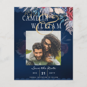 Budget Burgundy Blue Floral Lace Wedding SAVE DATE Flyer