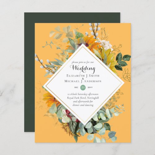 BUDGET Burgundy Blue FLORAL Wedding Invitations