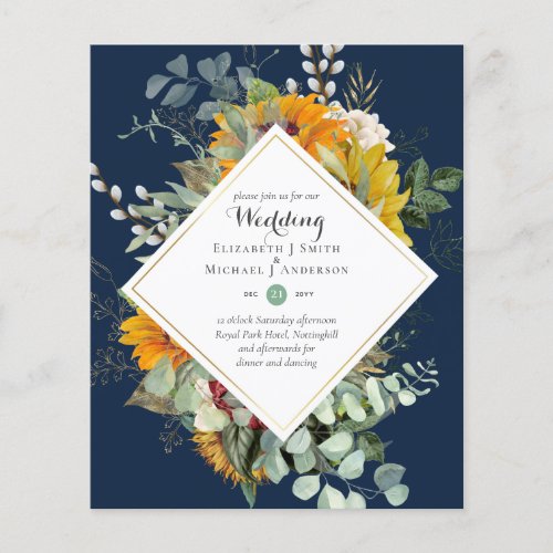 BUDGET Burgundy Blue FLORAL Wedding Invitations Flyer