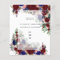 Budget Burgundy Blue Pink Floral Wedding Invites