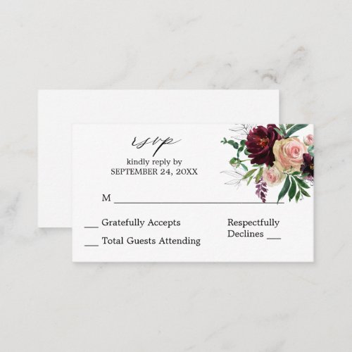 Budget Burgundy  Blush Floral 2SMb No Meal RSVP Enclosure Card