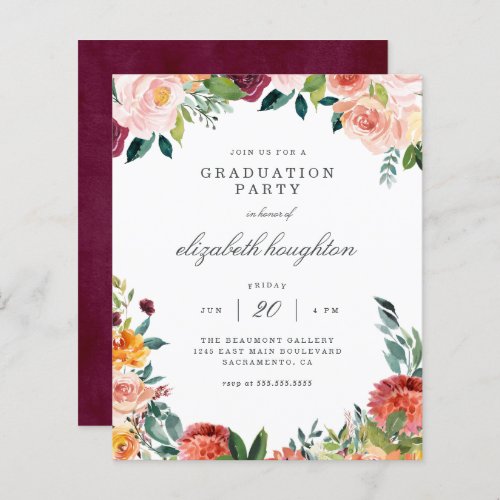 Budget Burgundy Blush Floral Graduation Party