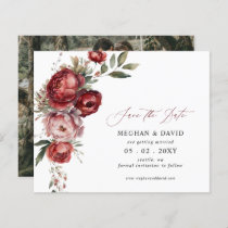 Budget Burgundy Blush Floral Photo Save the Date