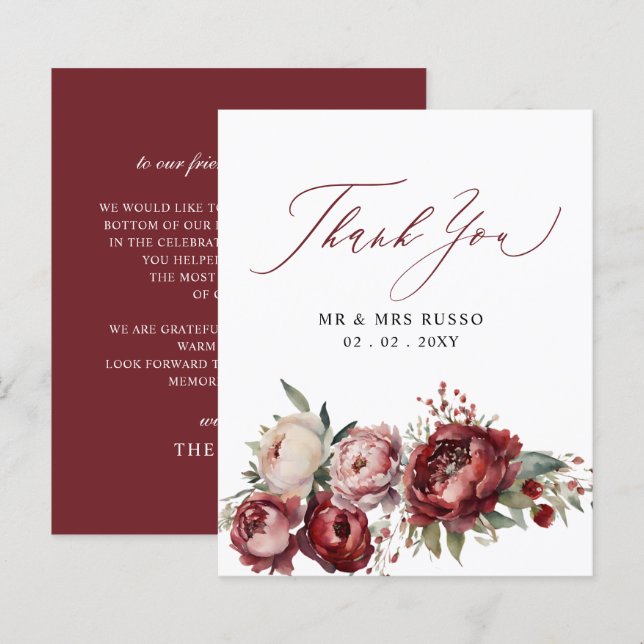 Budget Burgundy Blush Floral Thank You Card (Front/Back)