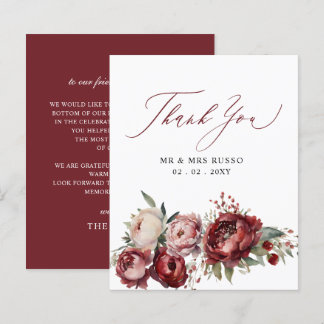 Budget Burgundy Blush Floral Thank You Card