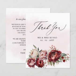 Budget Burgundy Blush Floral Thank You Card