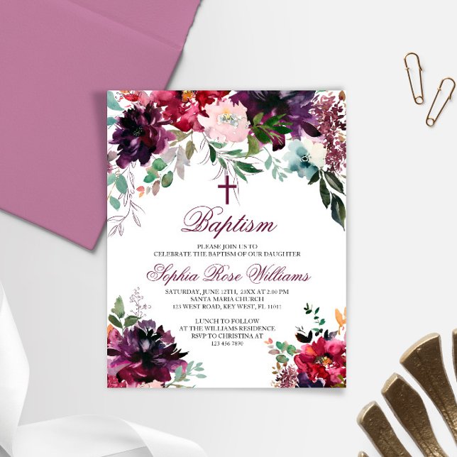 BUDGET Burgundy Blush Girl Baptism Invitation (Creator Uploaded)
