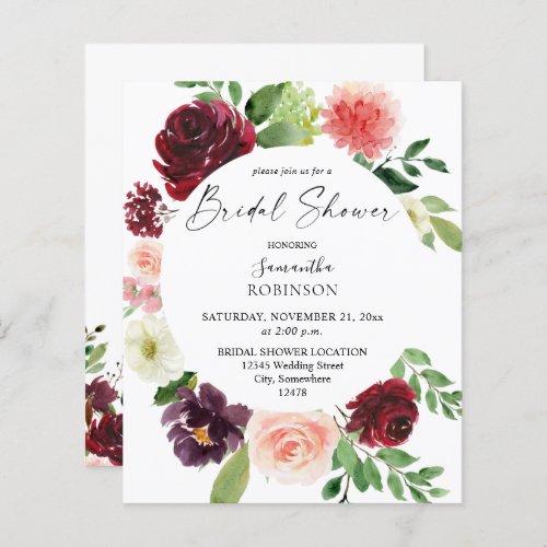 Budget Burgundy Blush Pink 4 Floral Bridal Shower