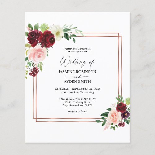 Budget Burgundy  Blush Pink 4 Floral Gold Wedding