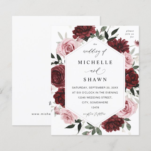 Budget Burgundy & Blush Pink 6 Floral Wedding (Front/Back)