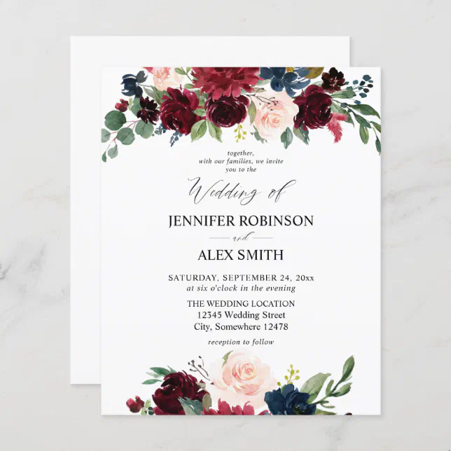 Budget Burgundy Blush Pink And Navy Floral Wedding 2 Zazzle