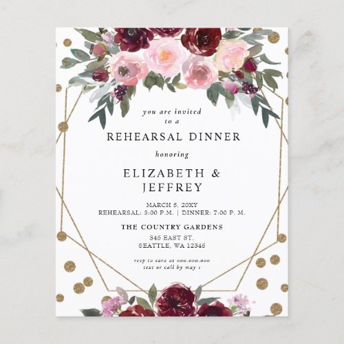 Budget Burgundy Blush Rehearsal Dinner Invitation