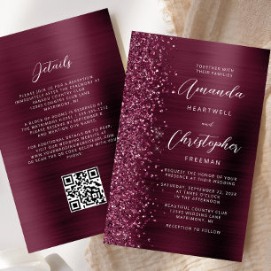 Budget Burgundy Brushed Metal QR Code Wedding
