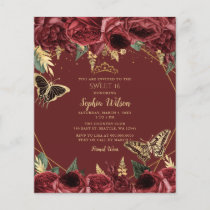 Budget Burgundy Butterfly Sweet 16 Invitation