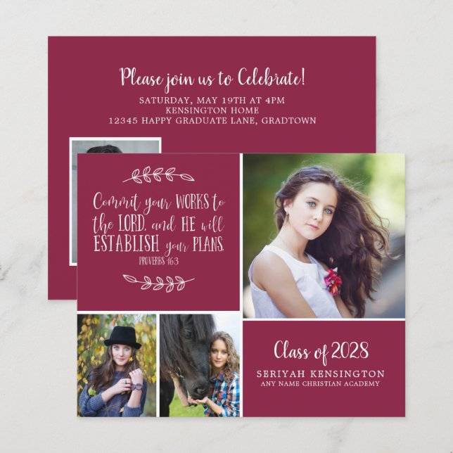 BUDGET Burgundy Christian Graduation Announcement (Front/Back)