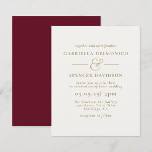 BUDGET Burgundy Cream Gold Wedding Invitation