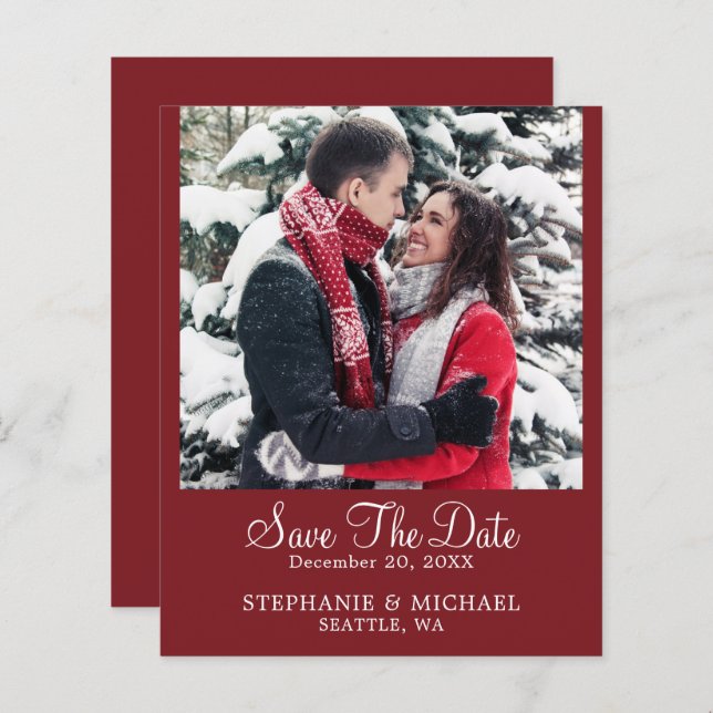 BUDGET Burgundy Custom Photo Wedding Save The Date (Front/Back)