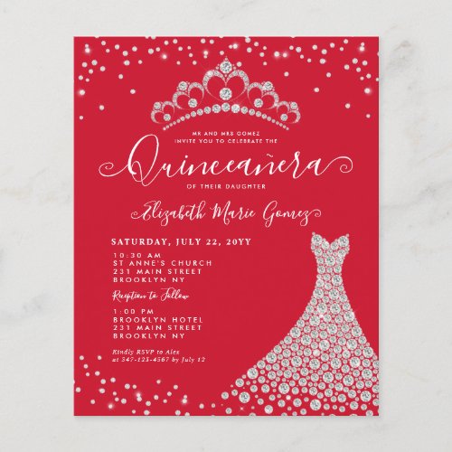 Budget Burgundy Diamond Sparkle Glam Quinceanera