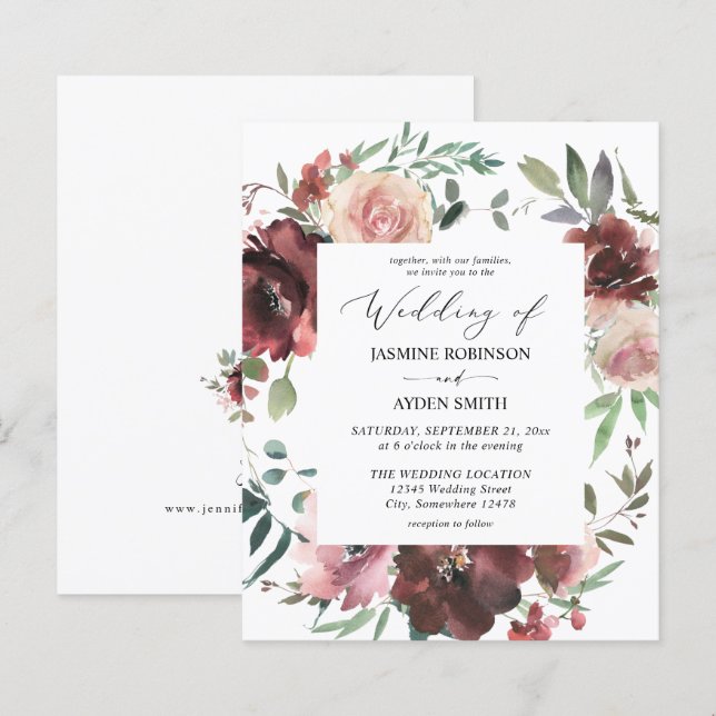 Budget Burgundy Dusty Pink Floral 5 Wedding (Front/Back)