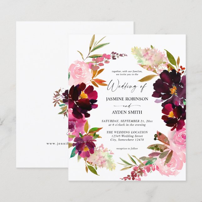 Budget Burgundy Dusty Pink Floral 5 Wedding Paper (Front/Back)