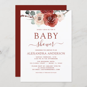 Budget Burgundy Eucalyptus Baby Shower Fall Invitation