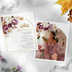 Budget Burgundy Fall Quinceanera Photo Invitations